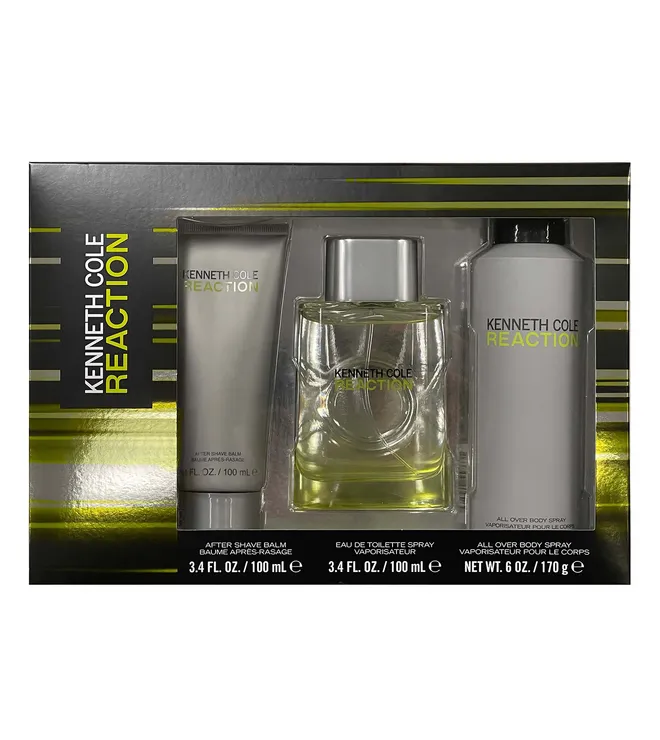 Kenneth Cole Reaction Men EDT St 3.4 3Pc 3.4 Edt After Shave Balm6.0 Bdy Spry